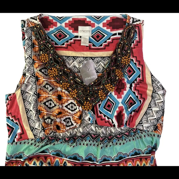 Chicos Floral Aztec Colorful Boho Hippie Stretchy Printed Maxi Dress Size 0 NWT - Picture 5 of 12